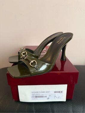 Gucci Horsebit Leather Slide Sandals Green - 37 EU / 7 US - Brand New
